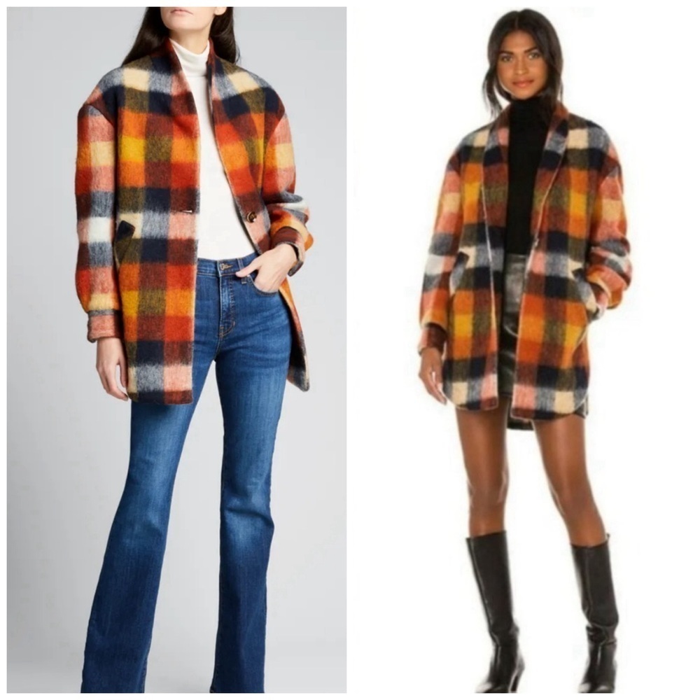 Veronica Beard Nanci Dickey Plaid Wool Blend Coat Size XS Red Blue Winter Fall
